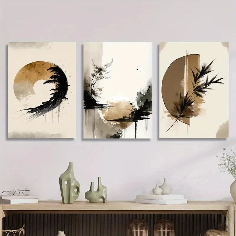 3pcs Abstract, Natural Beige, Minimalist Metal Print Ready to Hang Art