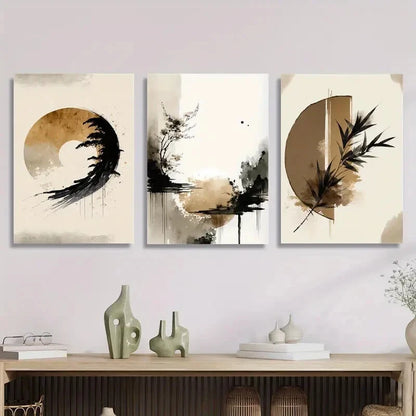 3pcs Abstract, Natural Beige, Minimalist Metal Print Ready to Hang Art