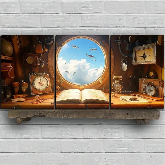 3pcs Clouds Outside The Window Blue Sky Metal Print Ready to Hang Art