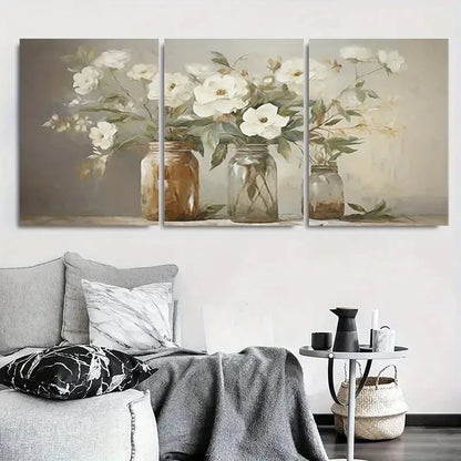 3pcs Vintage Elegant White Flower Metal Print Ready to Hang Art