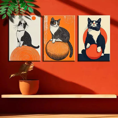 3pcs Cat and Ball Series Canvas Framed 60x90cm - High Quality Print 100% Australian Made Wall Canvas Ready to Hang