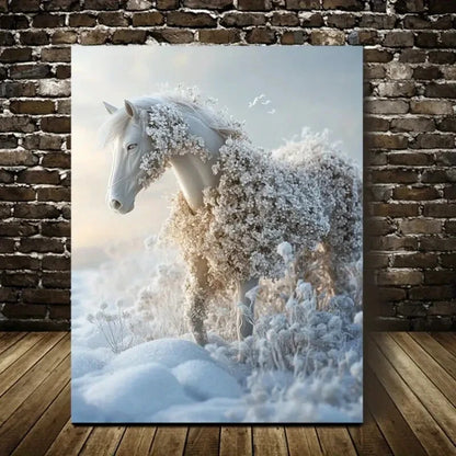 Contemporary Floral Horse Snow Scene Painting 40x60cm Metal Print Ready to Hang
