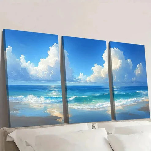 3pcs Ocean & Clouds Contemporary Decor Wall Art Set Canvas Unframed - High Quality Print 100% Australian Made Wall Canvas