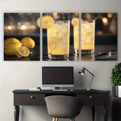 3pcs French 75 Cocktail Retro Bar Classic Liquor Wall Art Set Canvas Framed 60x90cm - High Quality Print 100% Australian Made Wall Canvas Ready to Hang