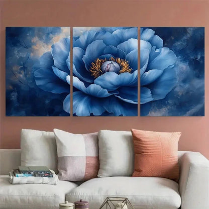 3pcs Dusky Blue Peony Rose Floral Photography Metal Print Ready to Hang Art