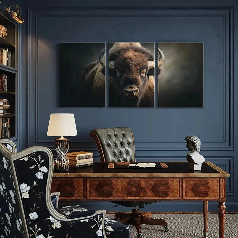 3pcs Artistic Bison Portrait Wildlife Art Metal Print Ready to Hang Art