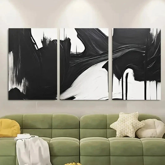 3pcs Minimalist Black and White Abstract Metal Print Ready to Hang Art