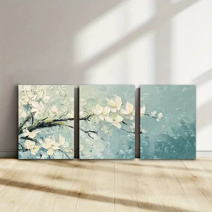 3pcs White Floral Flowers Beauty Nature Perfect Wall Art Set Canvas Unframed - High Quality Print 100% Australian Made Wall Canvas