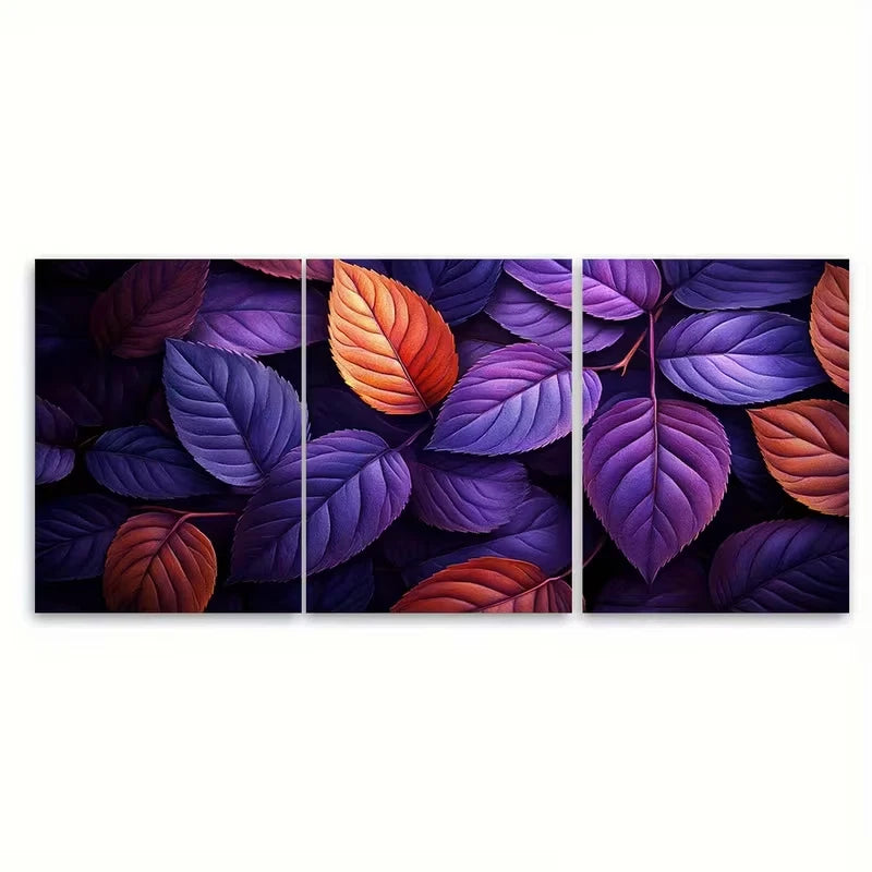 3pcs Purple And Brownish Orange Leaves Wall Art Set Canvas Framed 60x90cm - High Quality Print 100% Australian Made Wall Canvas Ready to Hang
