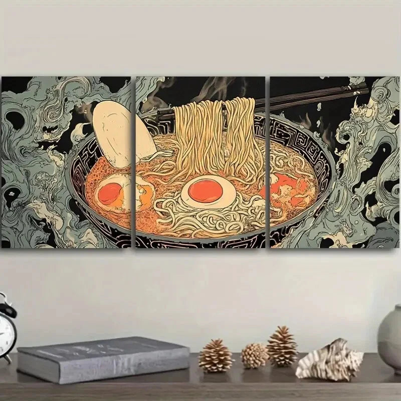 3pcs A Bowl of Ramen Food Green Metal Print Ready to Hang Art