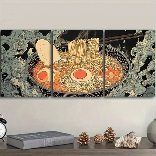 3pcs A Bowl of Ramen Food Green Metal Print Ready to Hang Art