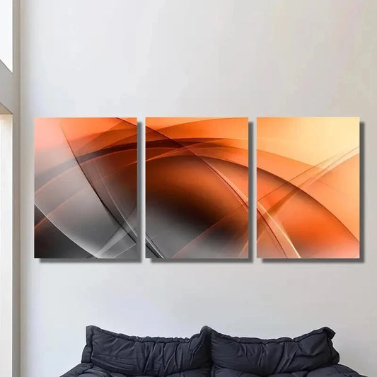 3pcs Black and Orange Wavy Shapes, Metal Print Ready to Hang Art