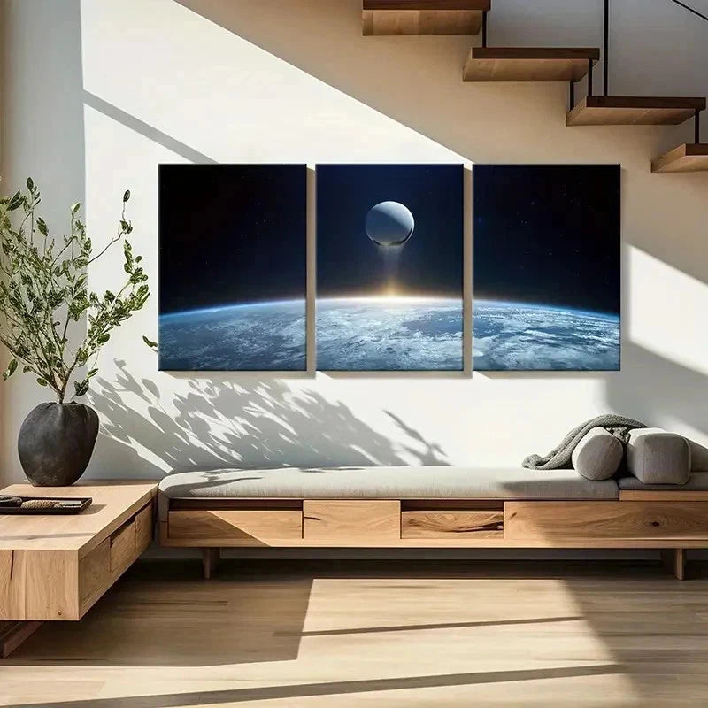 3pcs Science Fiction Art Universe Earth Wall Art Set Canvas Framed 40x60cm - High Quality Print 100% Australian Made Wall Canvas Ready to Hang