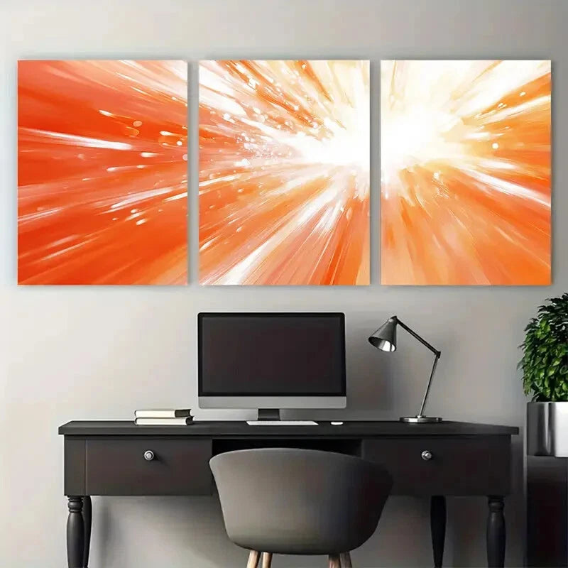 3pcs Abstract Radial Motion Blur Peach Orange Metal Print Ready to Hang Art