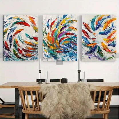 3pcs Colorful Fish Red Blue Yellow Metal Print Ready to Hang Art