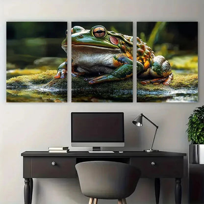 3pcs Matsumoto Hoji Japanese Grumpy Frog Wall Art Set Canvas Framed 40x60cm - High Quality Print 100% Australian Made Wall Canvas Ready to Hang