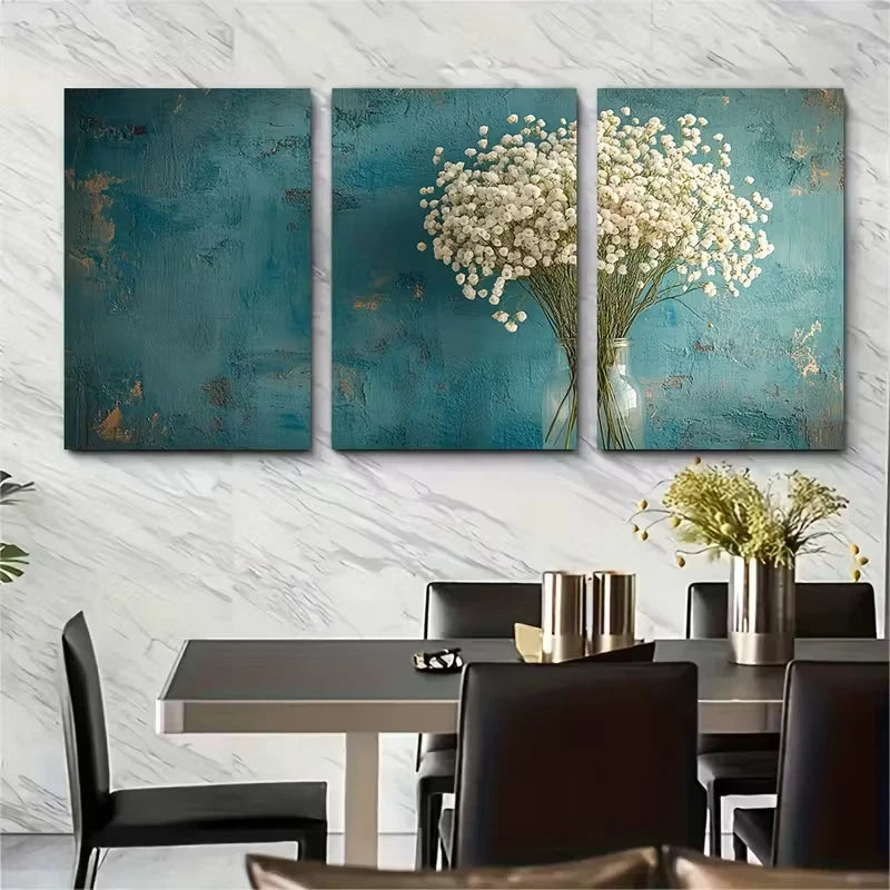 3pcs Bright Floral Bouquet Metal Print Ready to Hang Art