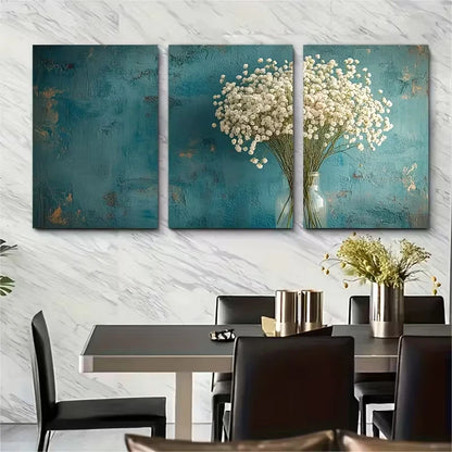 3pcs Bright Floral Bouquet Metal Print Ready to Hang Art