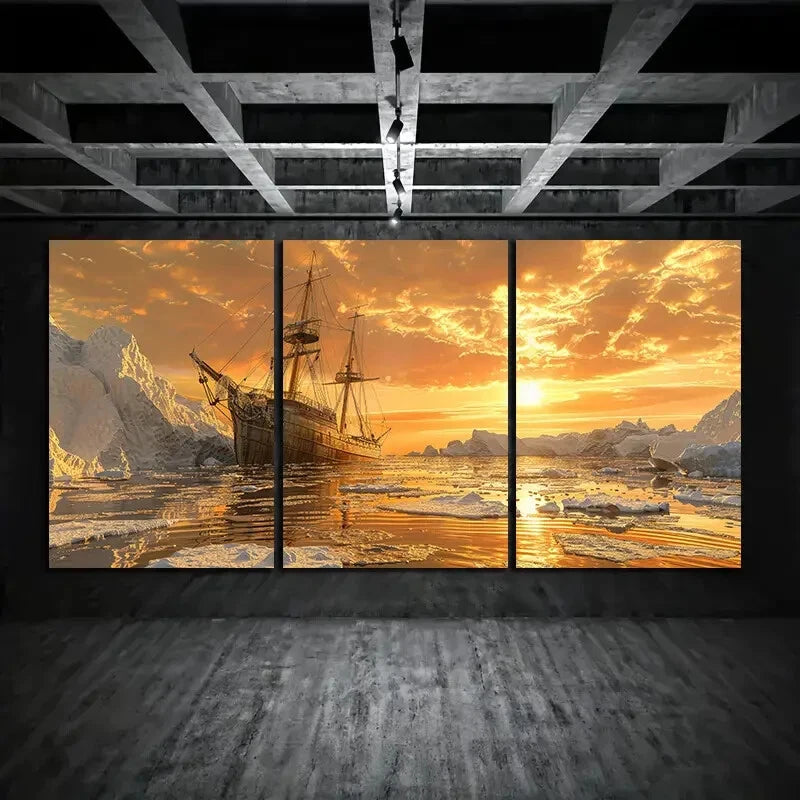 3pcs Cold Sunken Ship In Central Antarctica Metal Print Ready to Hang Art