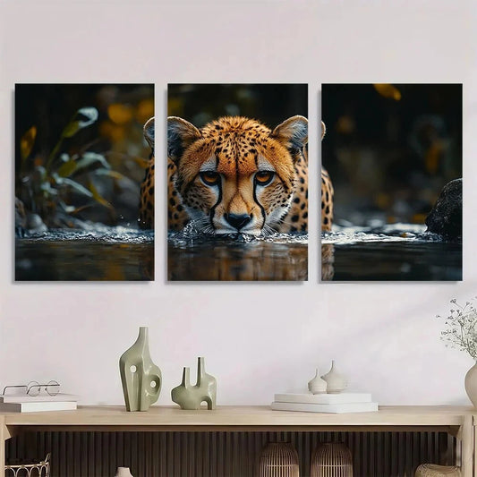 3pcs Vibrant Animal Cheetahs Natural Metal Print Ready to Hang Art