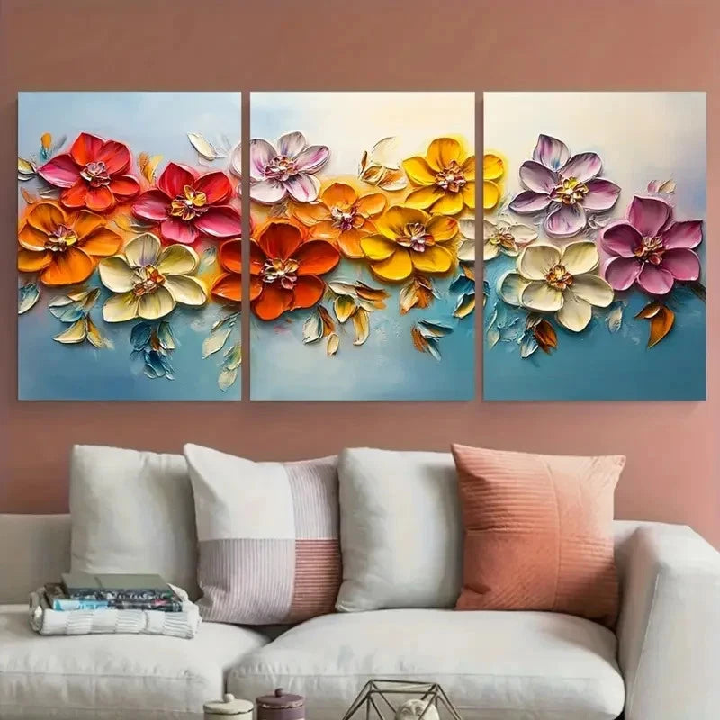 3pcs Vibrant Blooming Flower Dreamy Design Metal Print Ready to Hang Art