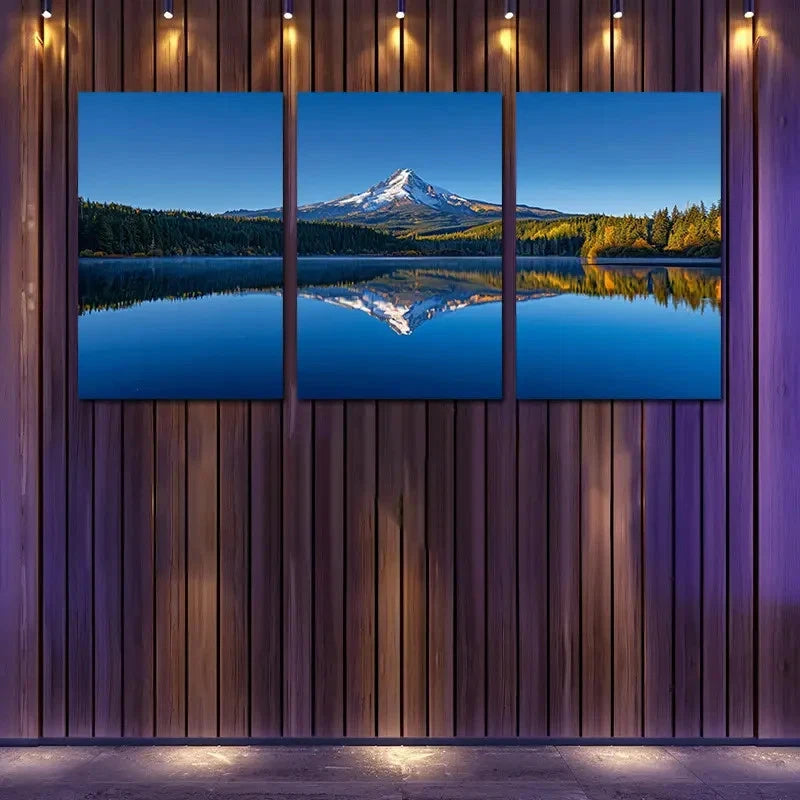 3pcs Mount Hood's Reflection In The Lake Wall Art Set Canvas Framed 60x90cm - High Quality Print 100% Australian Made Wall Canvas Ready to Hang