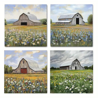 4pcs Rustic Barn & Field Wall Art Canvas Framed