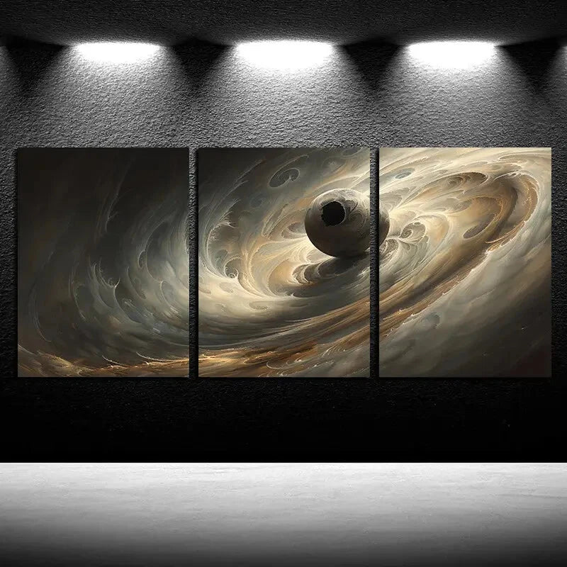 3pcs Mysterious Planet Yin Yang Design Metal Print Ready to Hang Art