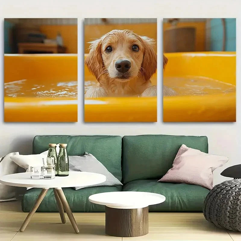 3pcs Cute Playful Golden Retriever Design Metal Print Ready to Hang Art