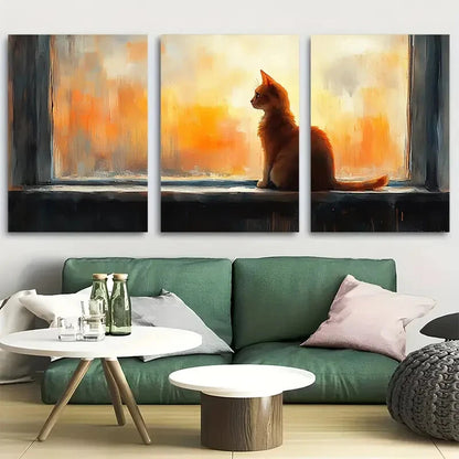 3pcs Cat Sitting In Windowsill Metal Print Ready to Hang Art