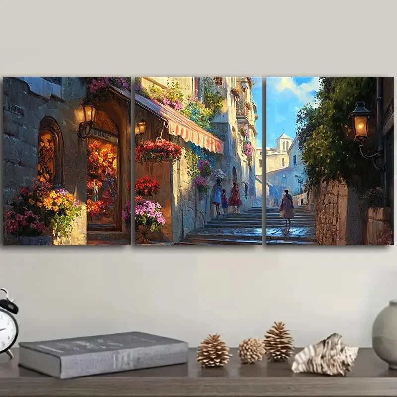 3pcs European Street View Painting Metal Print Ready to Hang Art
