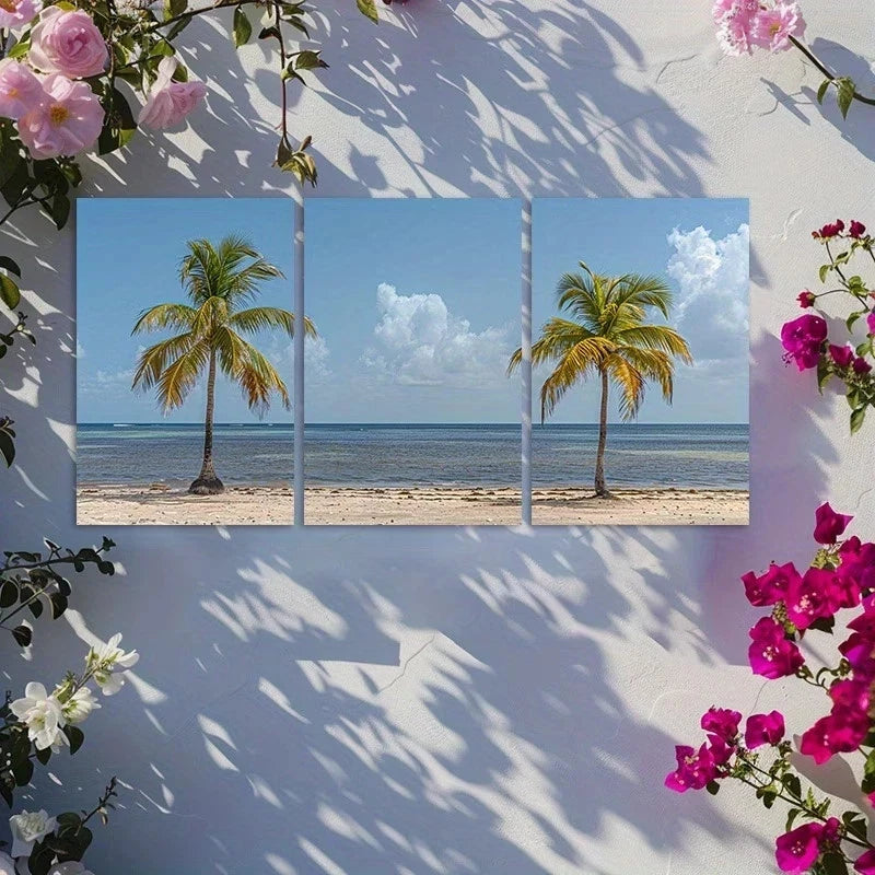 3pcs Tropical Beach Palm Trees Metal Print Ready to Hang Art