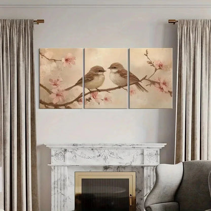 3pcs Artistic Birds On Blossom Branch Metal Print Ready to Hang Art