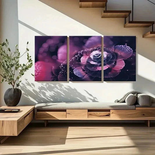 3pcs Fashion Theme Fractal Flower Abstract Wall Art Set Canvas Framed 40x60cm - High Quality Print 100% Australian Made Wall Canvas Ready to Hang