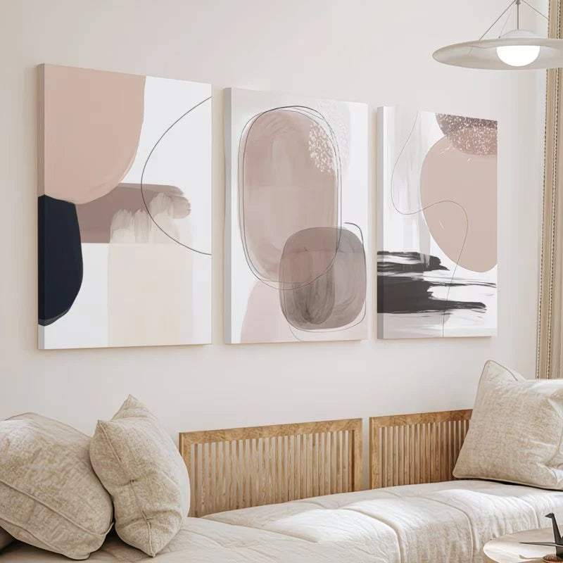 3pcs Abstract Geometric Paintings Earth Tones Wall Art Set Canvas Framed 60x90cm - High Quality Print 100% Australian Made Wall Canvas Ready to Hang