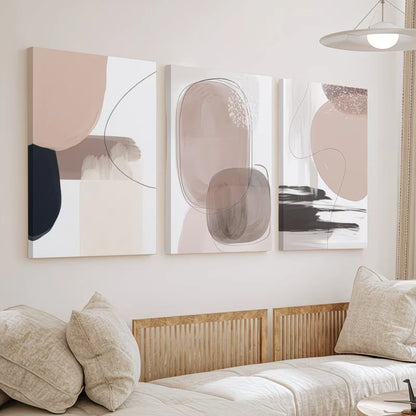 3pcs Abstract Geometric Paintings Earth Tones Wall Art Set Canvas Framed 60x90cm - High Quality Print 100% Australian Made Wall Canvas Ready to Hang