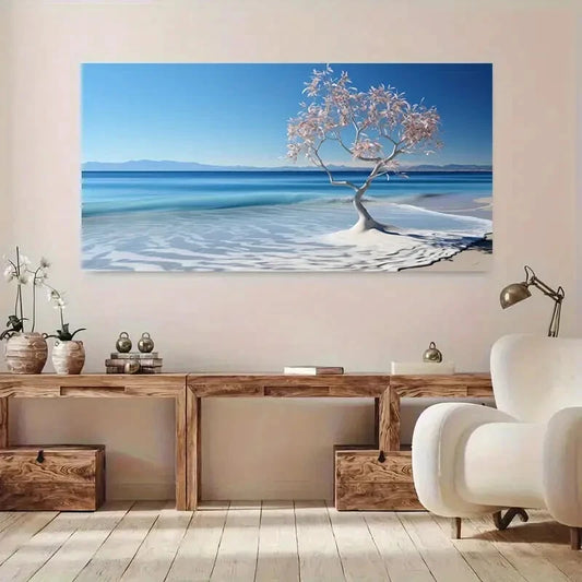 Modern Winter Beach Tree wall canvas office home room framed 120x60cm