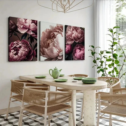 3pcs  Peony Botanical Canvas Wall Art Set Canvas Framed 40x60cm - High Quality Print 100% Australian Made Wall Canvas Ready to Hang