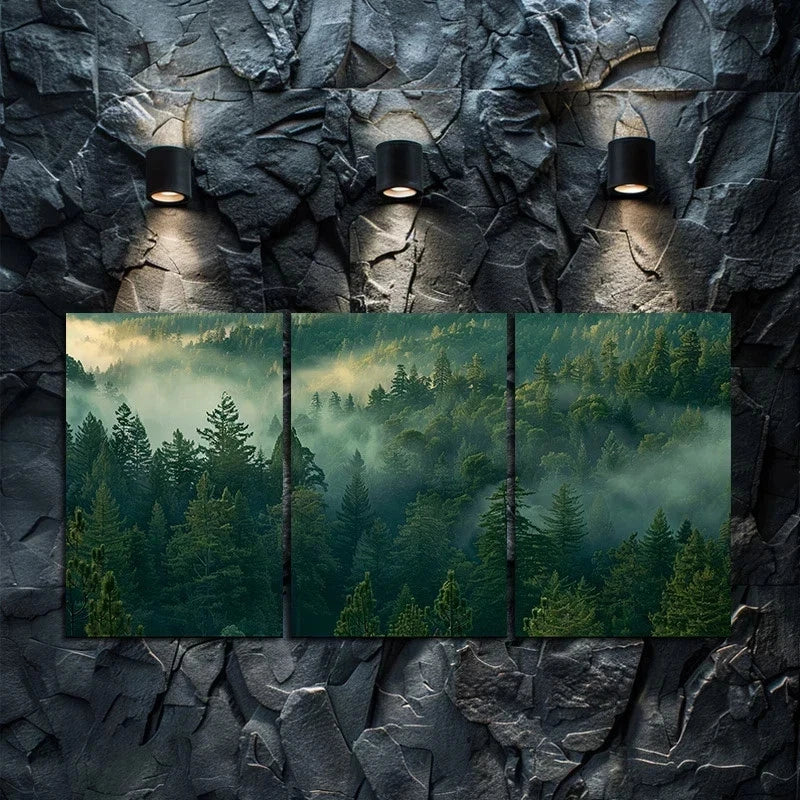 3pcs Dense Forest with Morning Fog Metal Print Ready to Hang Art