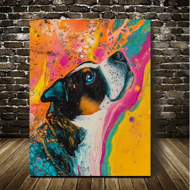 Beautiful Abstract Art Mixed Color Pug Painting 40x60cm Metal Print Ready to Hang