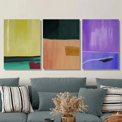 3pcs Abstract Geometric Color Block Metal Print Ready to Hang Art