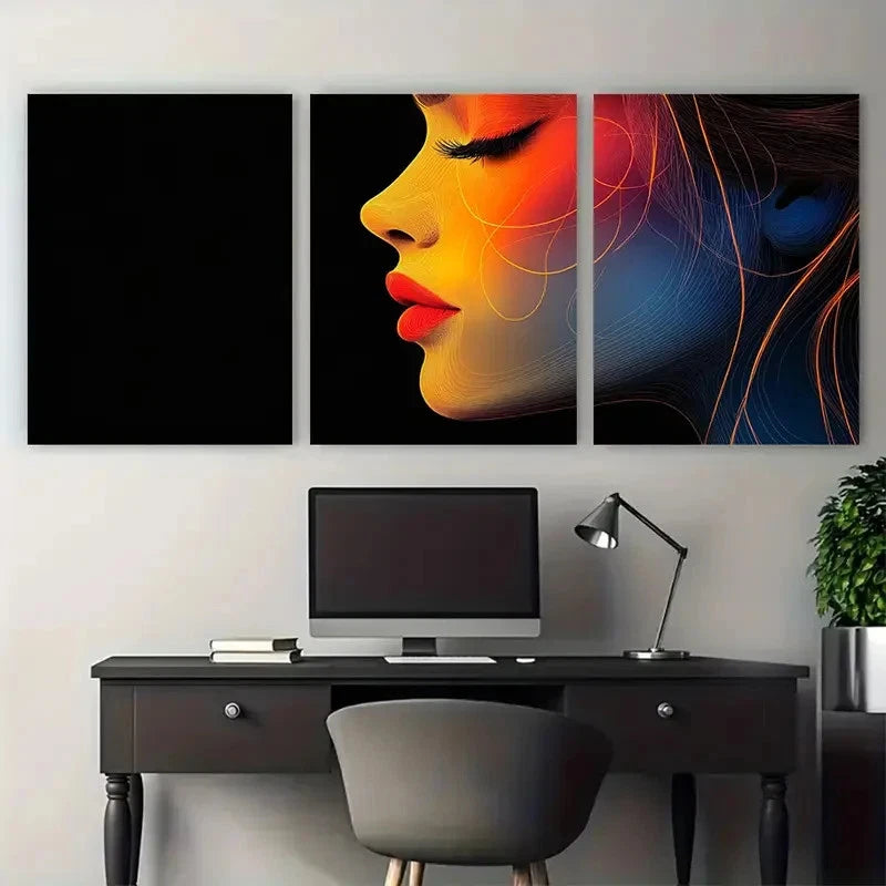 3pcs Elegant Minimalist Line Art Woman Face Metal Print Ready to Hang Art