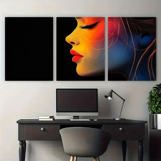 3pcs Elegant Minimalist Line Art Woman Face Metal Print Ready to Hang Art