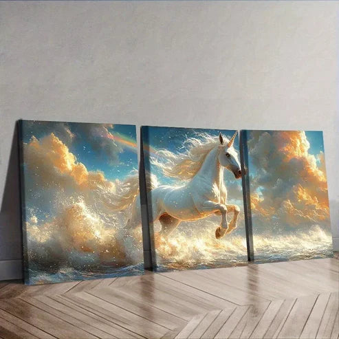 3pcs Rainbow Unicorn Sky Clouds Nature Wall Art Set Canvas Unframed - High Quality Print 100% Australian Made Wall Canvas