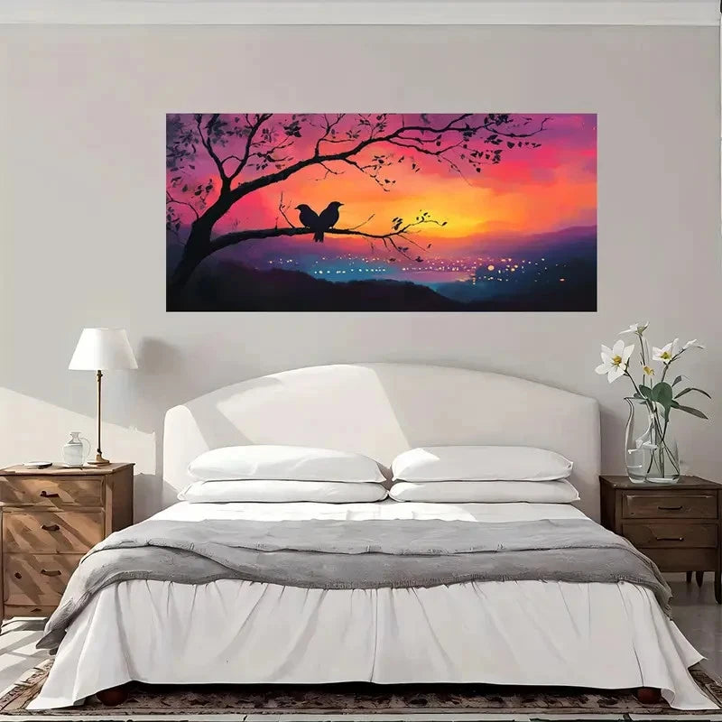 Romantic Sunset Birds Branch Wall Art Canvas Office Home Room Framed 120x60cm