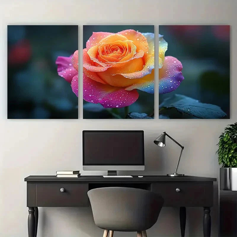 3pcs Vibrant Rainbow Rose Macro Photography Wall Art Set Canvas Framed 40x60cm - High Quality Print 100% Australian Made Wall Canvas Ready to Hang