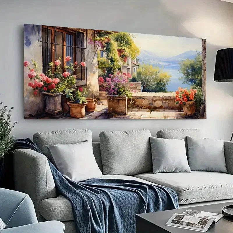 Balcony Greenery Flowers wall canvas office home room framed 120x60cm