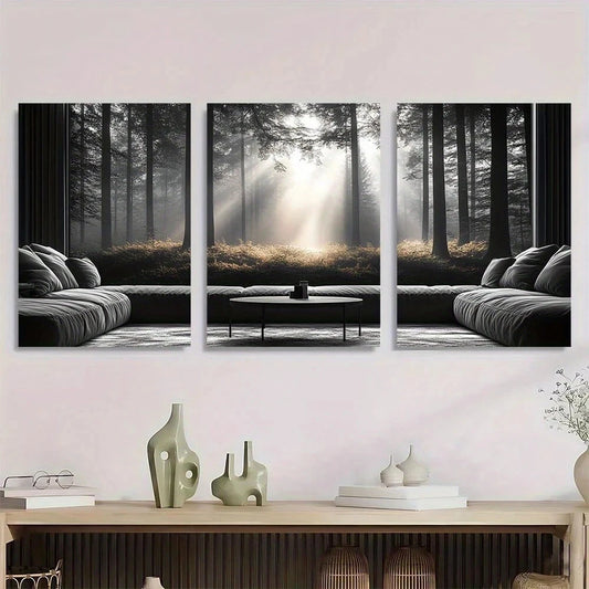 3pcs Abstract Black and White Nature Scene Metal Print Ready to Hang Art