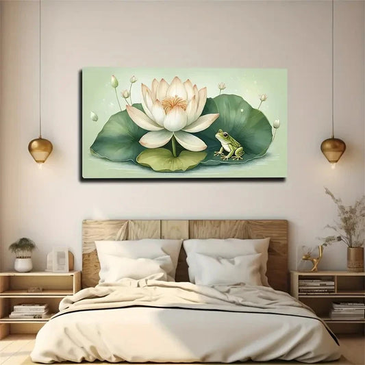 Lotus & Frog Wall Art Canvas Office Home Room Framed 120x60cm