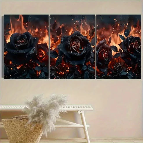 3pcs Enchanted Dark Roses Wall Art Canvas Unframed - High Quality Print 100% Australian Made Wall Canvas